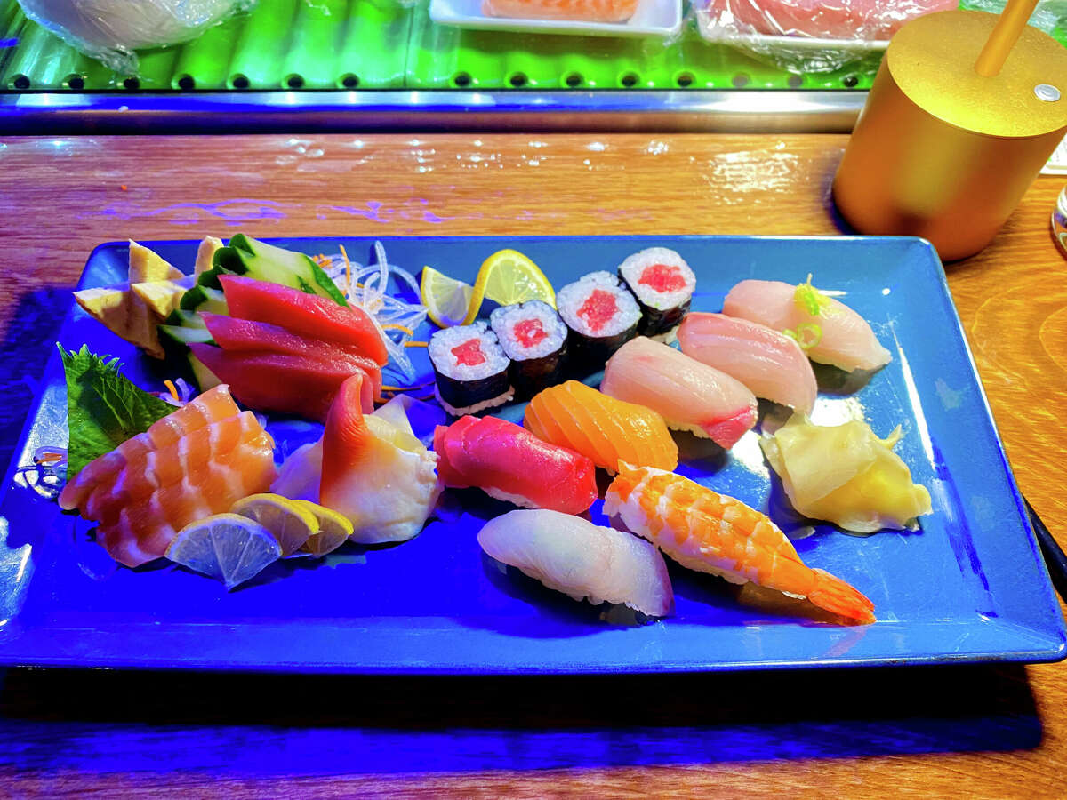 A sushi array at the new Albany Warm Room Tavern, where the head sushi chef is Yasuo Saso, back serving restaurant customers 13 years after he closed his Albany restaurant.