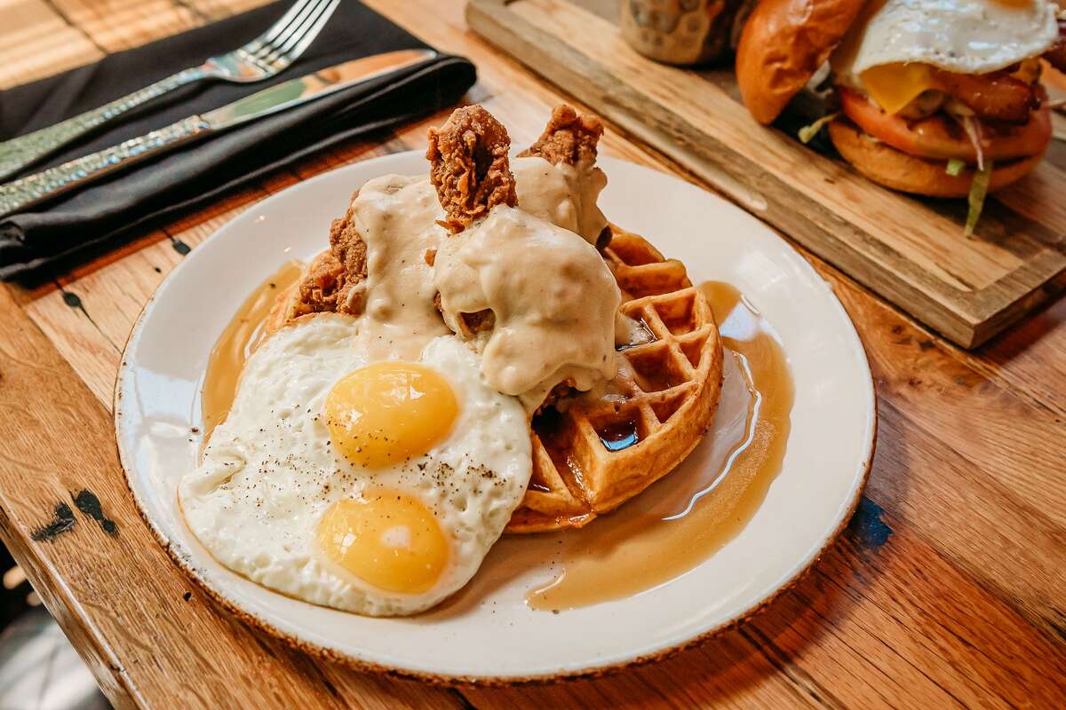 Smoked chicken and waffles at Haywire, a new restaurant opening at Gateway Memorial City in summer 2024.