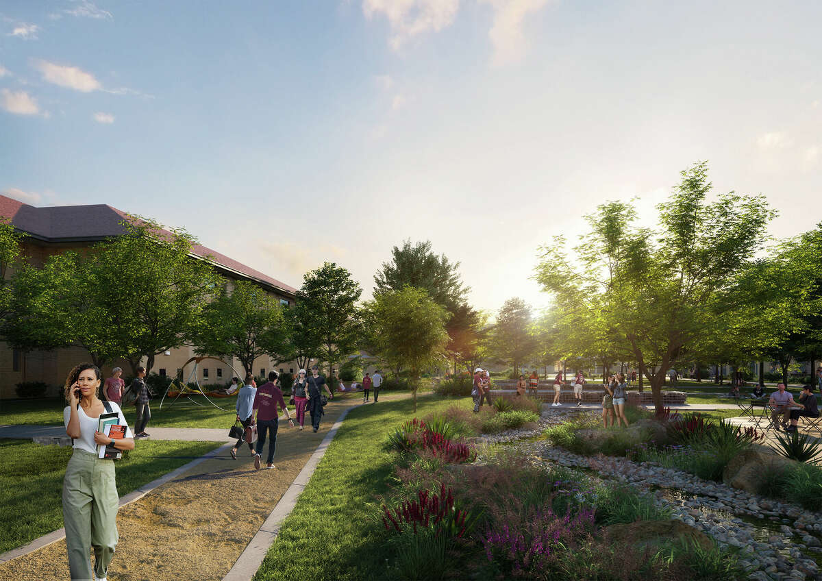 Artist renderings are shown of plans for the Texas A&M International University campus.