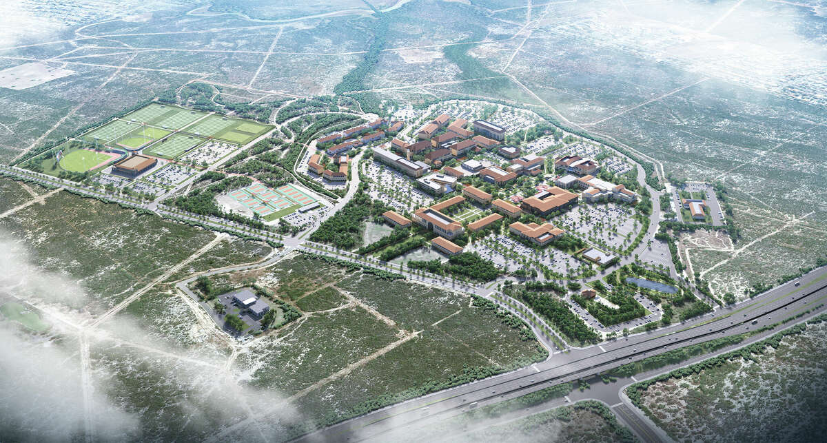 Artist renderings are shown of plans for the Texas A&M International University campus.