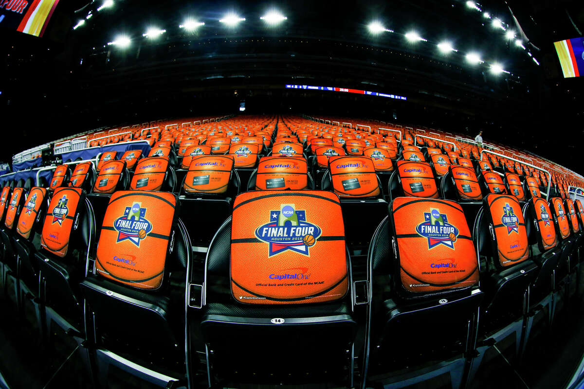 Final Four seat covers sit on chairs before the NCAA National Championship at NRG Stadium Monday, April 4, 2016 in Houston.