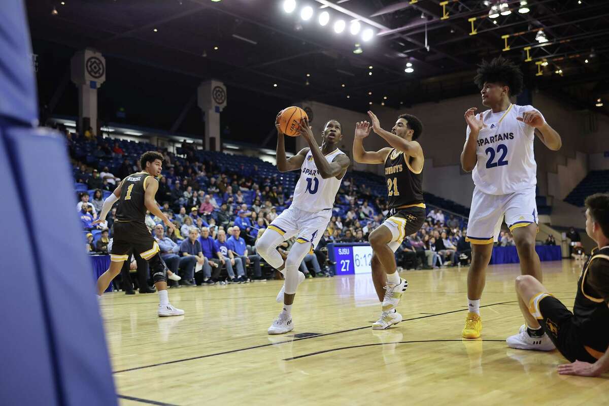 San Jose State guard Omari Moore, shown above in a recent game against Wyoming, has transformed himself into a potential NBA draft pick.