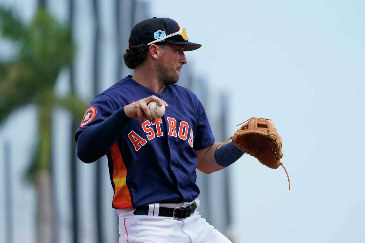 Houston Astros third baseman Alex Bregman warms up for the second inning of a spring training baseball game against the Atlanta Braves on Friday, March 3, 2023, in West Palm Beach, Fla. 