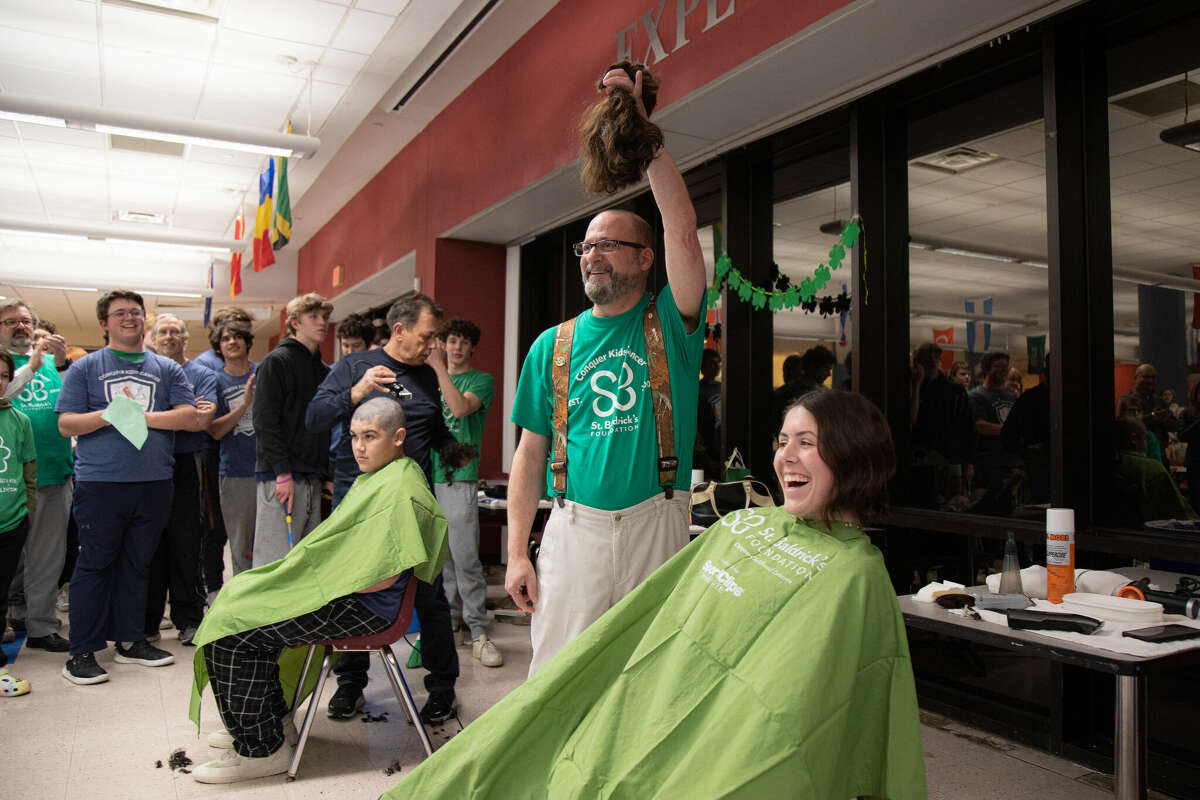 Wilton students get shaved 'in solidarity' with kids with cancer