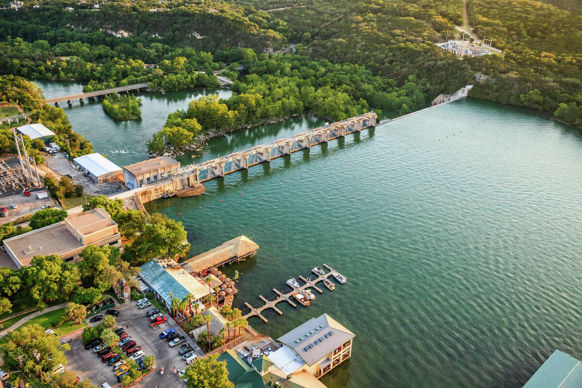 Lake Austin and boat ramps sit along the Colorado River.