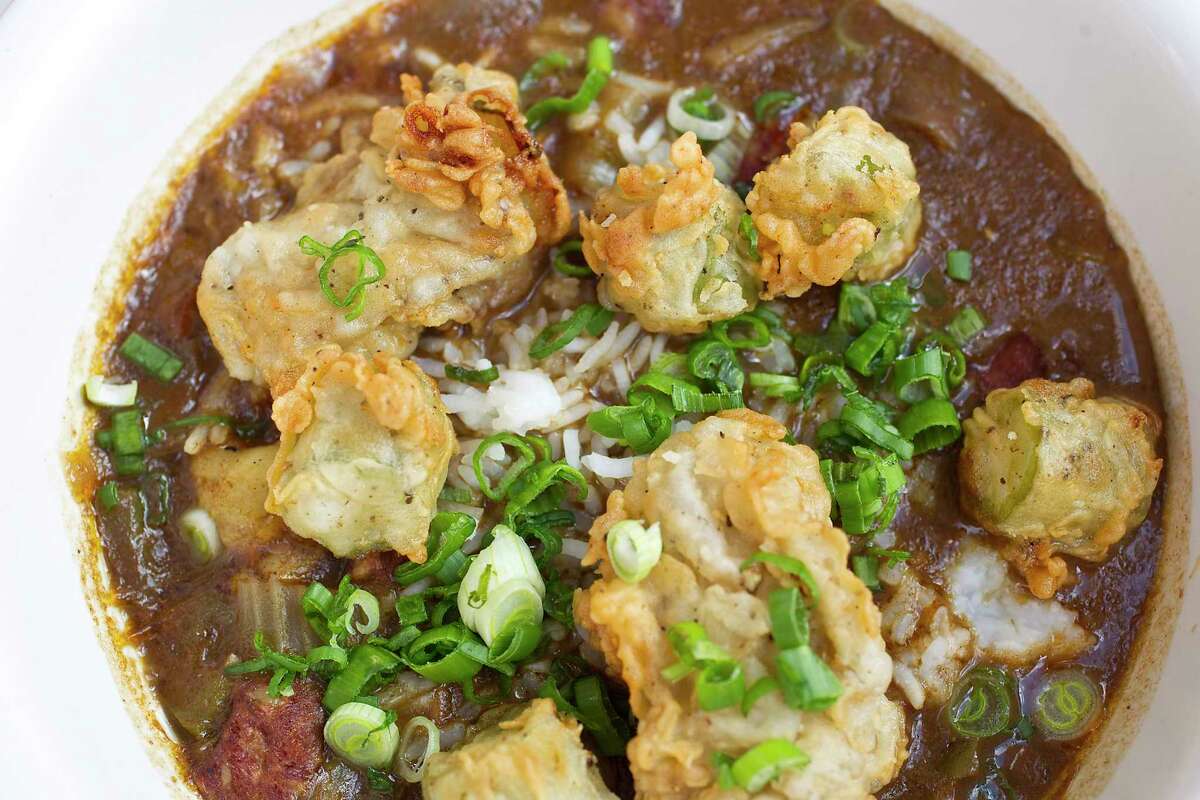 The Creole Shrimp Gumbo with Fried Oysters and Okra photographed at Liberty Kitchen, a new casual pub and oyster bar in the Heights on Friday 20 January 2012 in Houston.