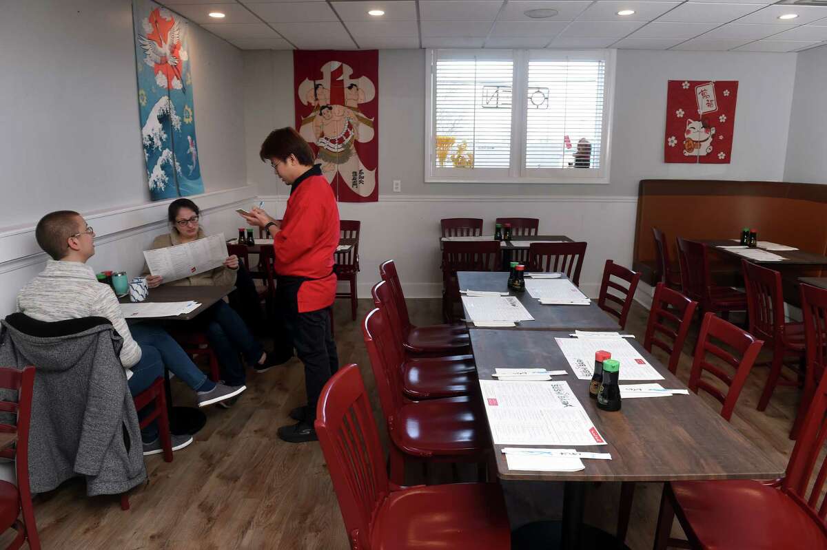 The dining room, before the evening rush, at the new location of Jerry-San's Sushi Bar on Jefferson Road in Branford.