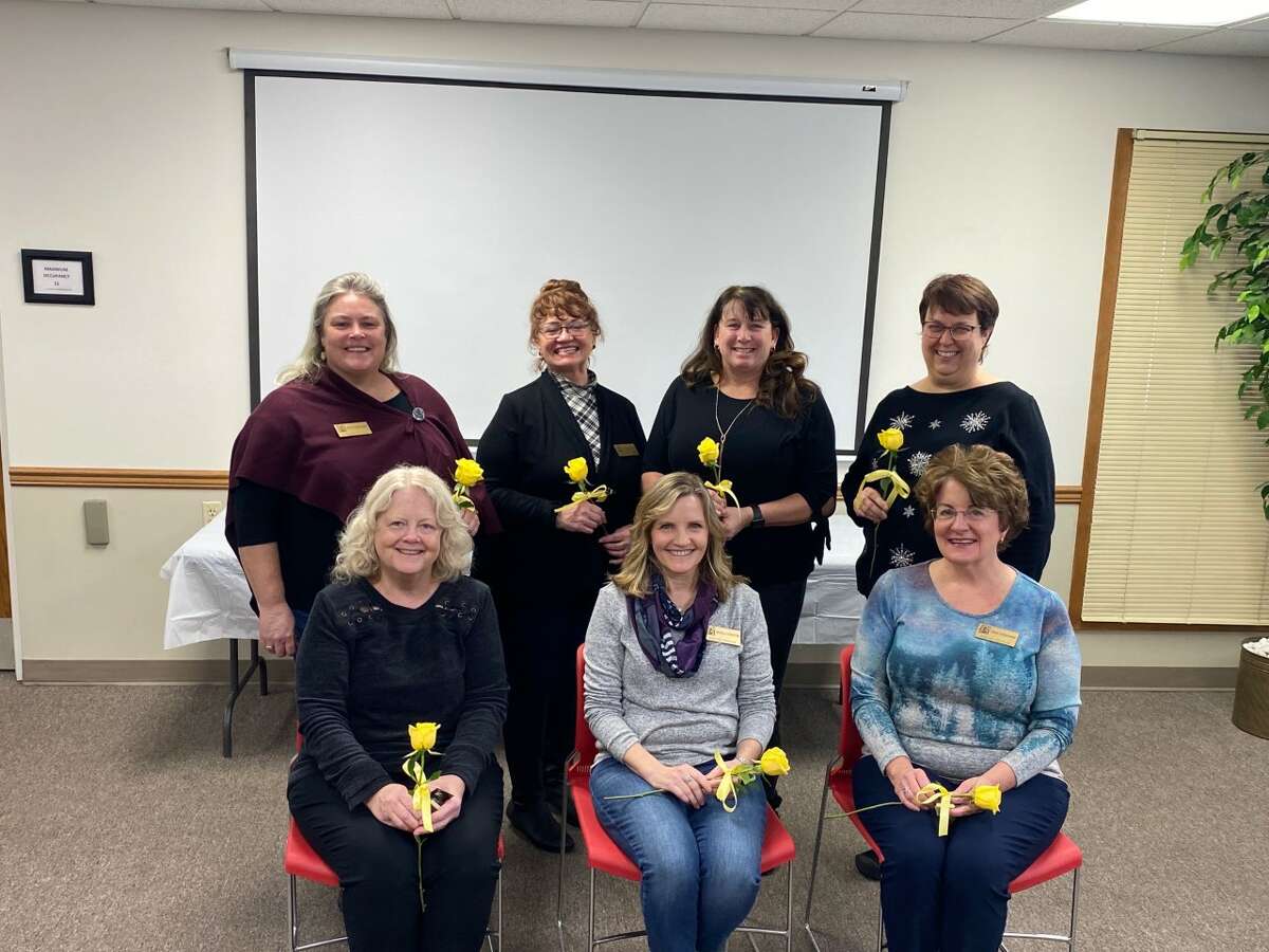 Benzie Area Zonta Club welcomes new members: Front row left to right: Jeannette Ransom, Rochelle Stapleton and Dawn Vandemark. Back row left to right: Rudy Strickland Valerie Machowski Sarah Ross and Karmon Hull.  
