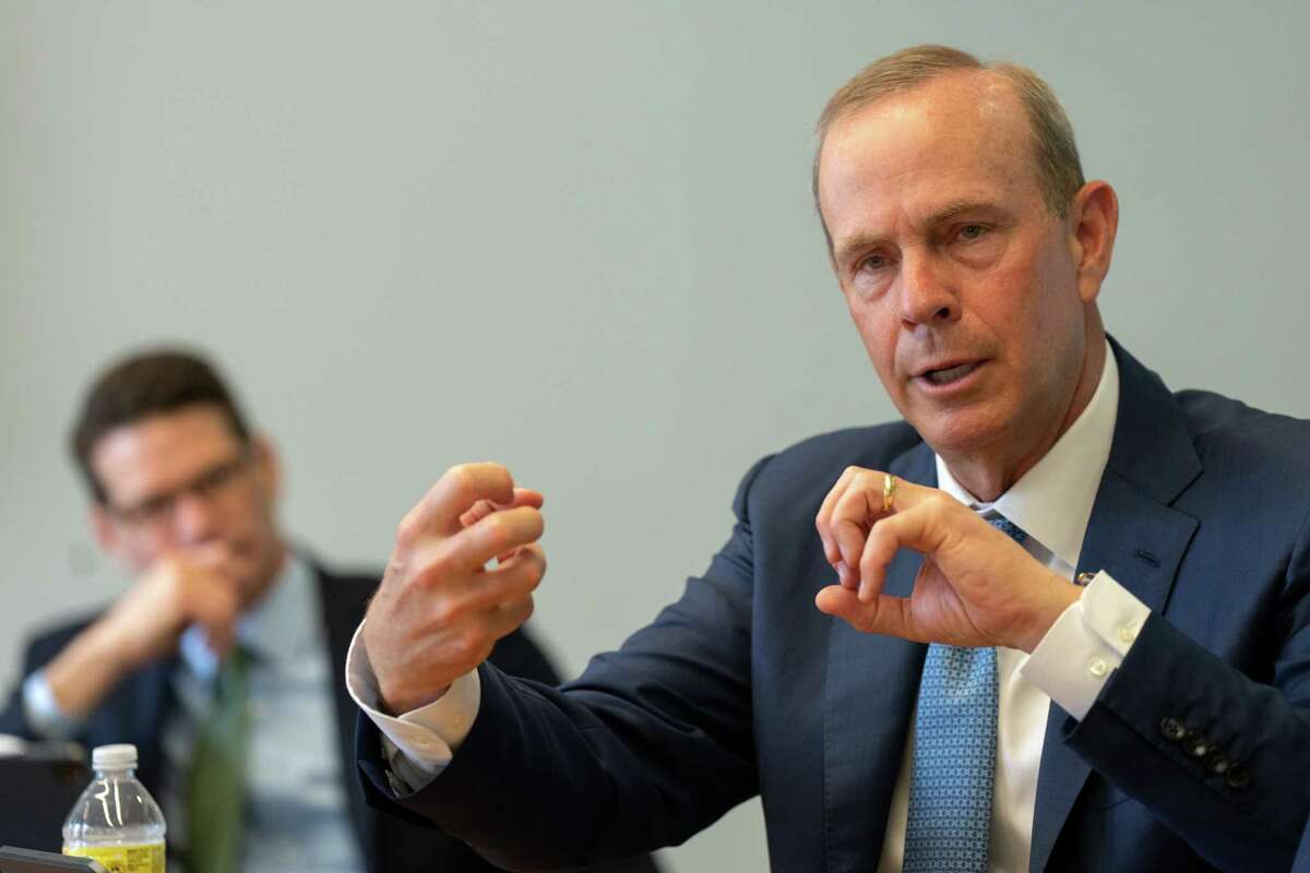 Mike Wirth, Chief Executive Officer of Chevron, speaks with the Editorial Board on March, 8, 2023 in Houston, Texas.