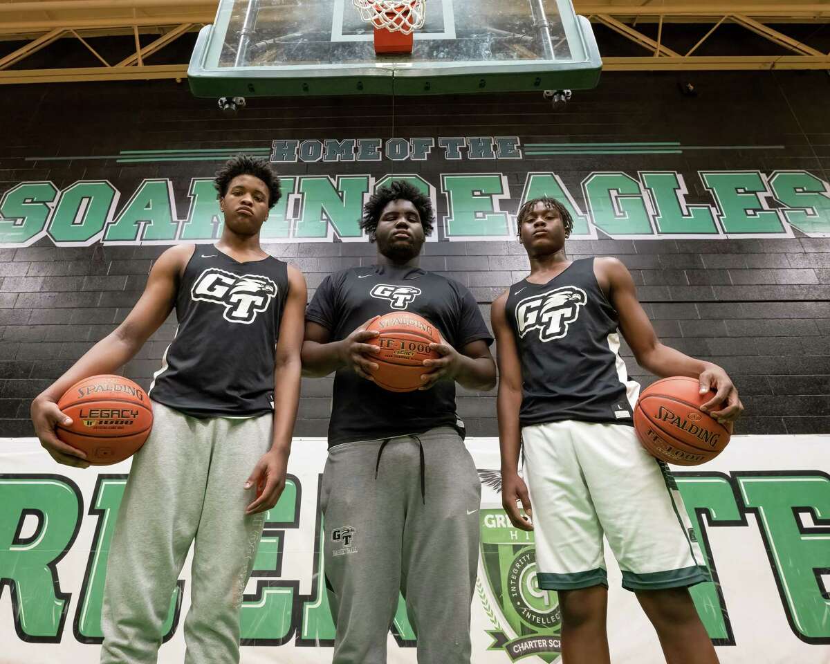 Green Tech High School big men Olivan Owens, Henry Perkins and U’Mier Graham prior to a practice on Tuesday, March 7, 2023, at Green Tech High School in Albany, NY.
