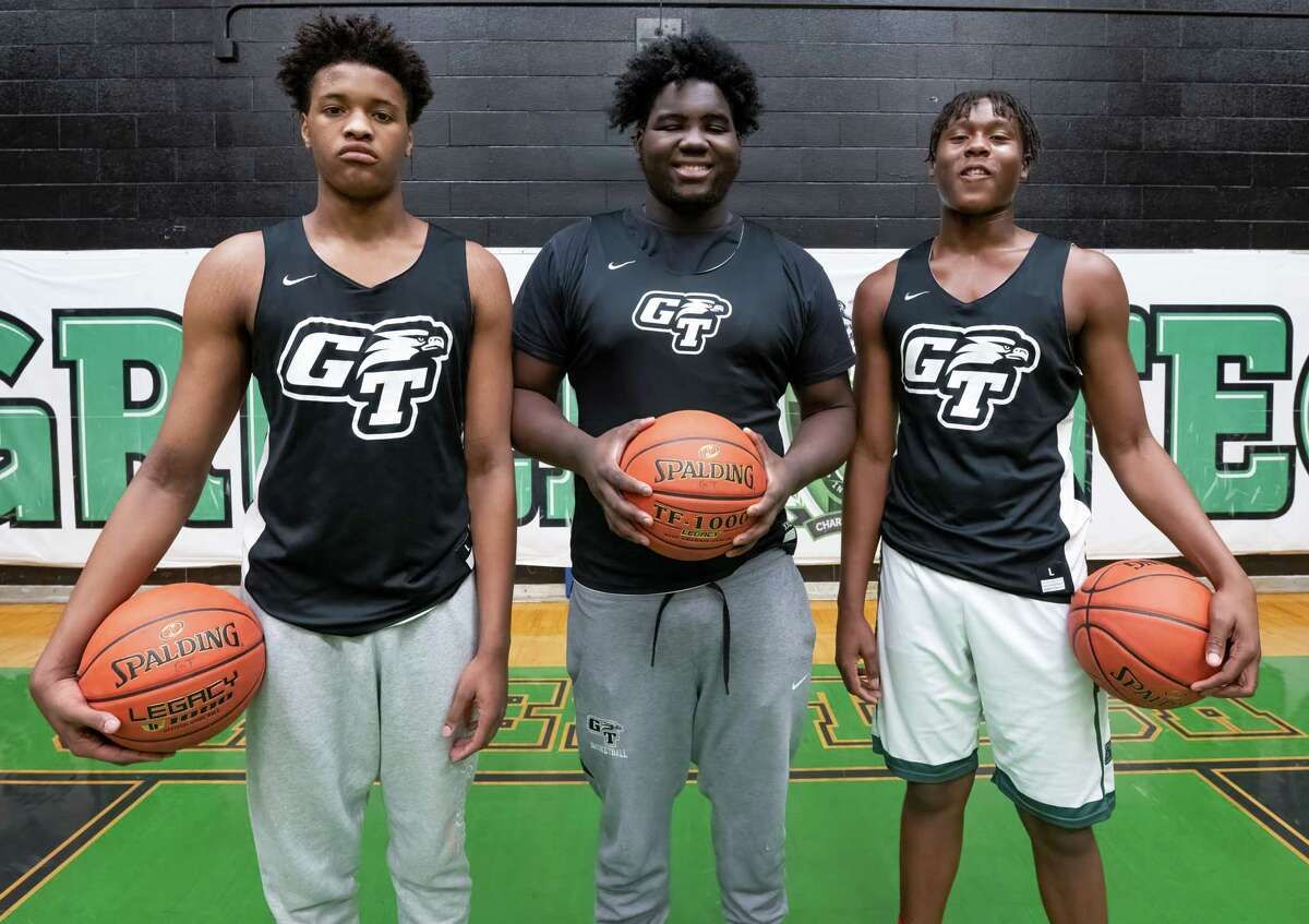 Green Tech High School big men Olivan Owens, Henry Perkins and U’Mier Graham prior to a practice on Tuesday, March 7, 2023, at Green Tech High School in Albany, NY.