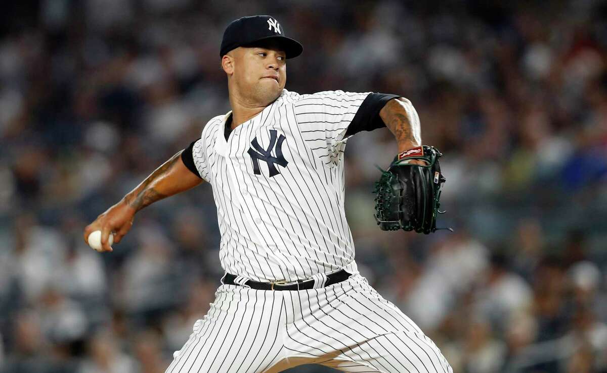 Frankie Montas of the New York Yankees pitches during the first inning against the Tampa Bay Rays at Yankee Stadium on Sept. 9, 2022, in New York.