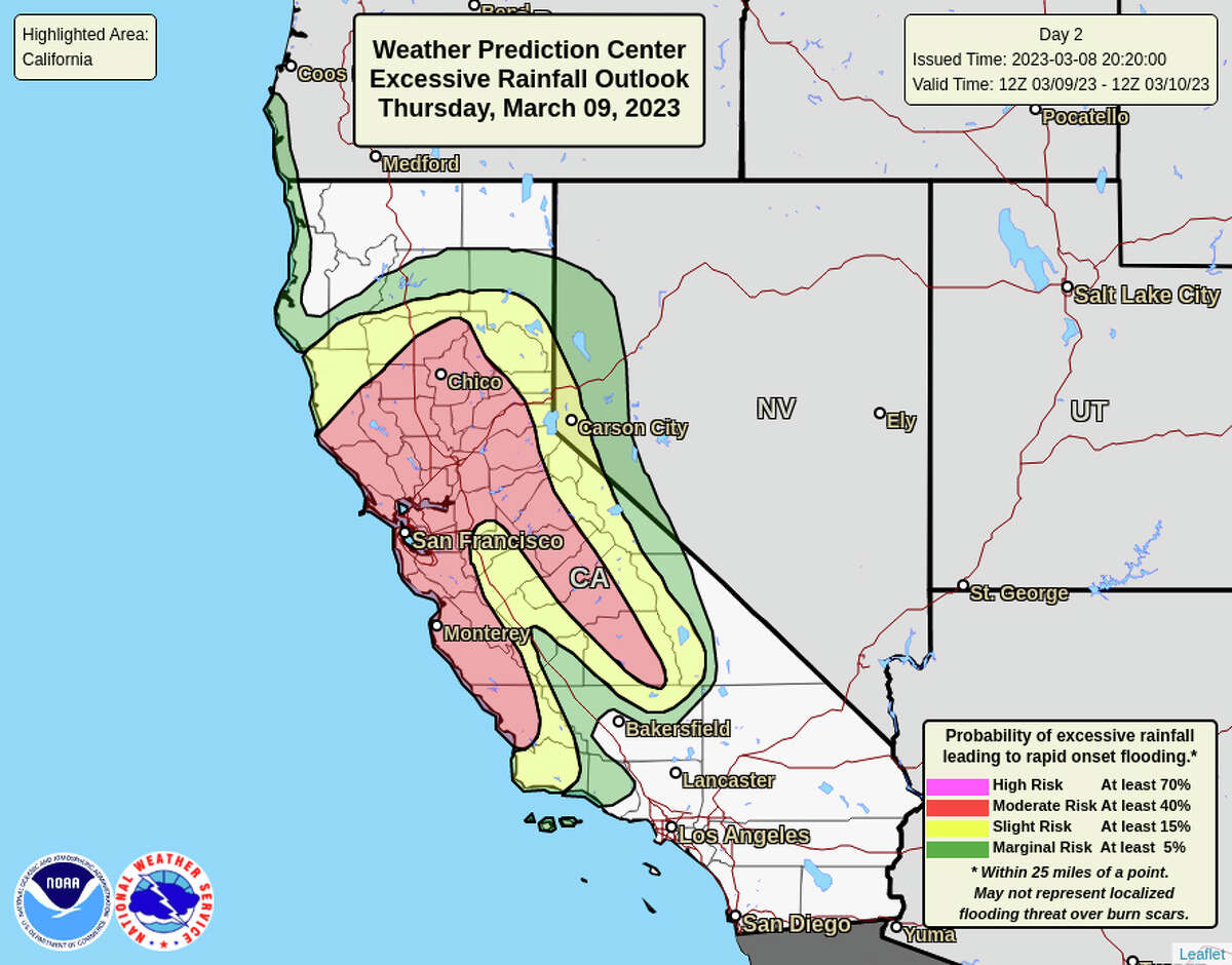 Map Where flood risk will be highest during Calif. atmospheric river