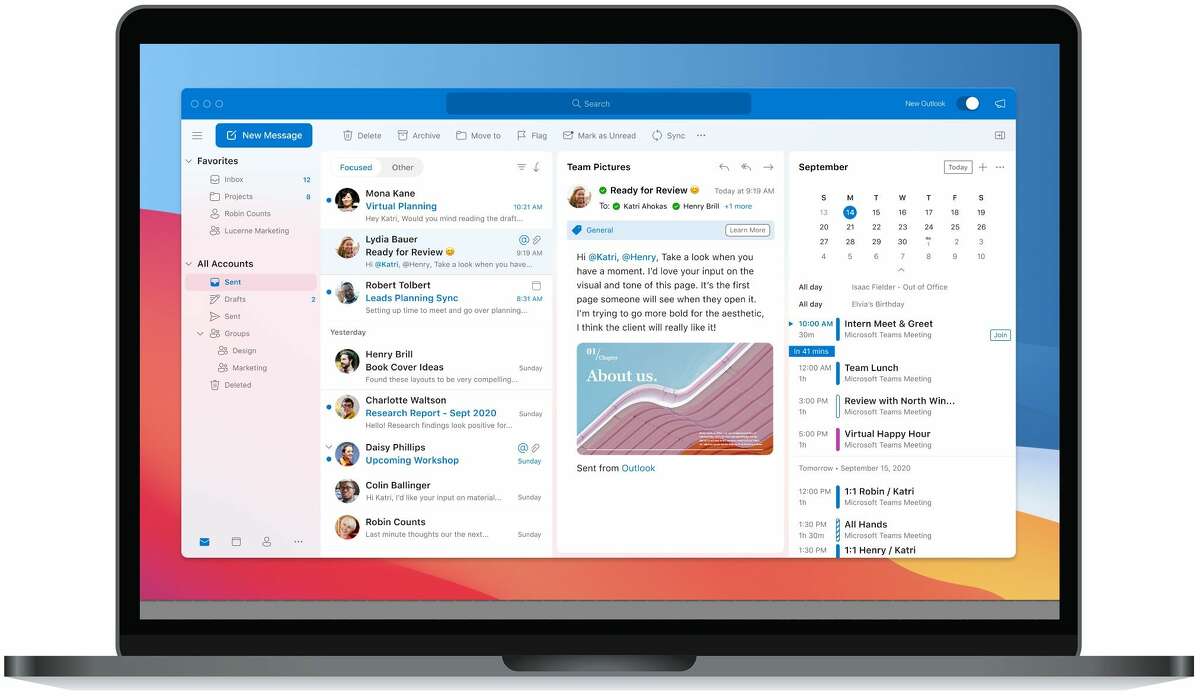 Microsoft no longer requires a subscription fee to use Outlook for Mac, which features a streamlined design introduced in 2020. 