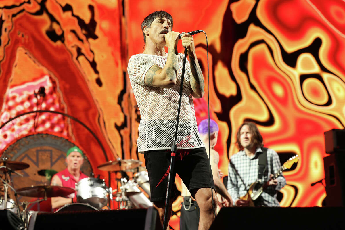 AUCKLAND, NEW ZEALAND - JANUARY 21: Chad Smith, Anthony Kiedis, Flea and John Frusciante of Red Hot Chili Peppers perform at Mt Smart Stadium on January 21, 2023 in Auckland, New Zealand.