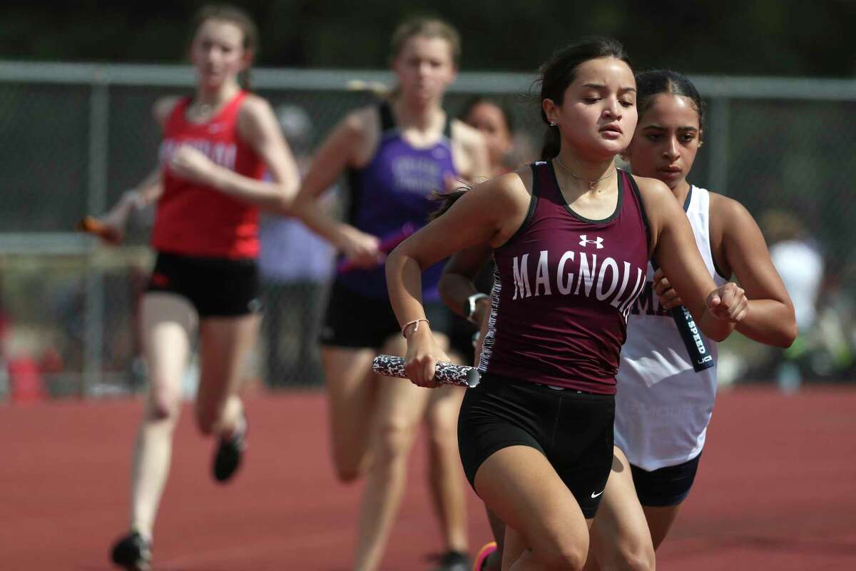 Magnolia competes in the 400-meter distance medley relay during the Dog Pound Invitational, Thursday, March 9, 2023, in Magnolia.