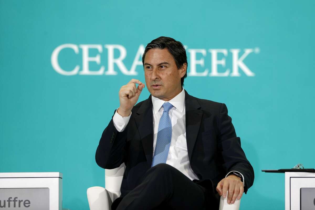Mauricio Gutierrez, president and chief executive officer NRG Energy Inc., speaks during the 2023 CERAWeek by S&P Global conference in Houston. The global energy industry is facing a welter of uncertainty and change -- driven by the effects of the global pandemic; shifting geopolitics and a war launched by one of the world's major energy powers; high energy prices; supply chain and infrastructure constraints; and economic instability.