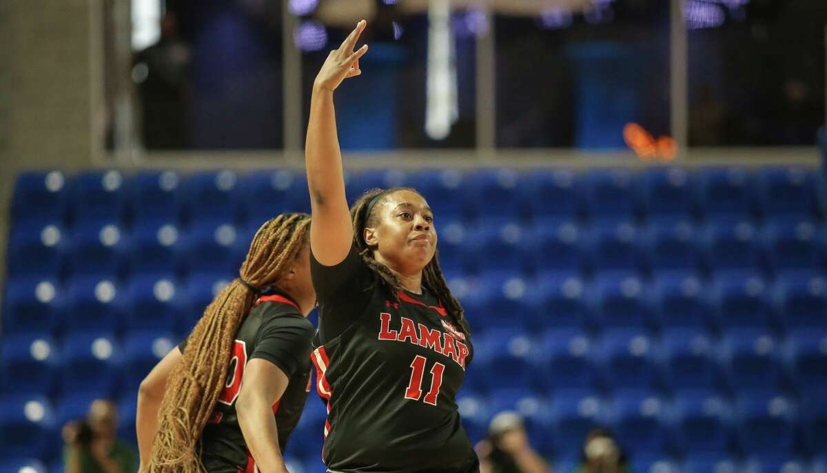 Lamar sophomore guard Portia Adams reacts after making a shot during Thursday's Southland Conference championship game in Lake Charles, Louisiana. 