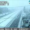 Snow fell on Interstate 5 near Redding on March 9, 2023.
