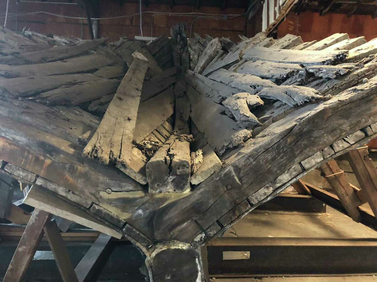 The remains of the Candace, on of Boston's famous trading vessels launched in 1818, are being kept in storage on the waterfront by the Port of San Francisco. 