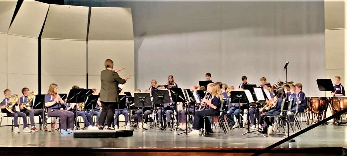 The Manistee Catholic Central Middle School Band, conducted by Brenna Richardson, performs March 8 at the Michigan School Band and Orchestra Association District 1 Band Festival in the Manistee Middle High School auditorium.