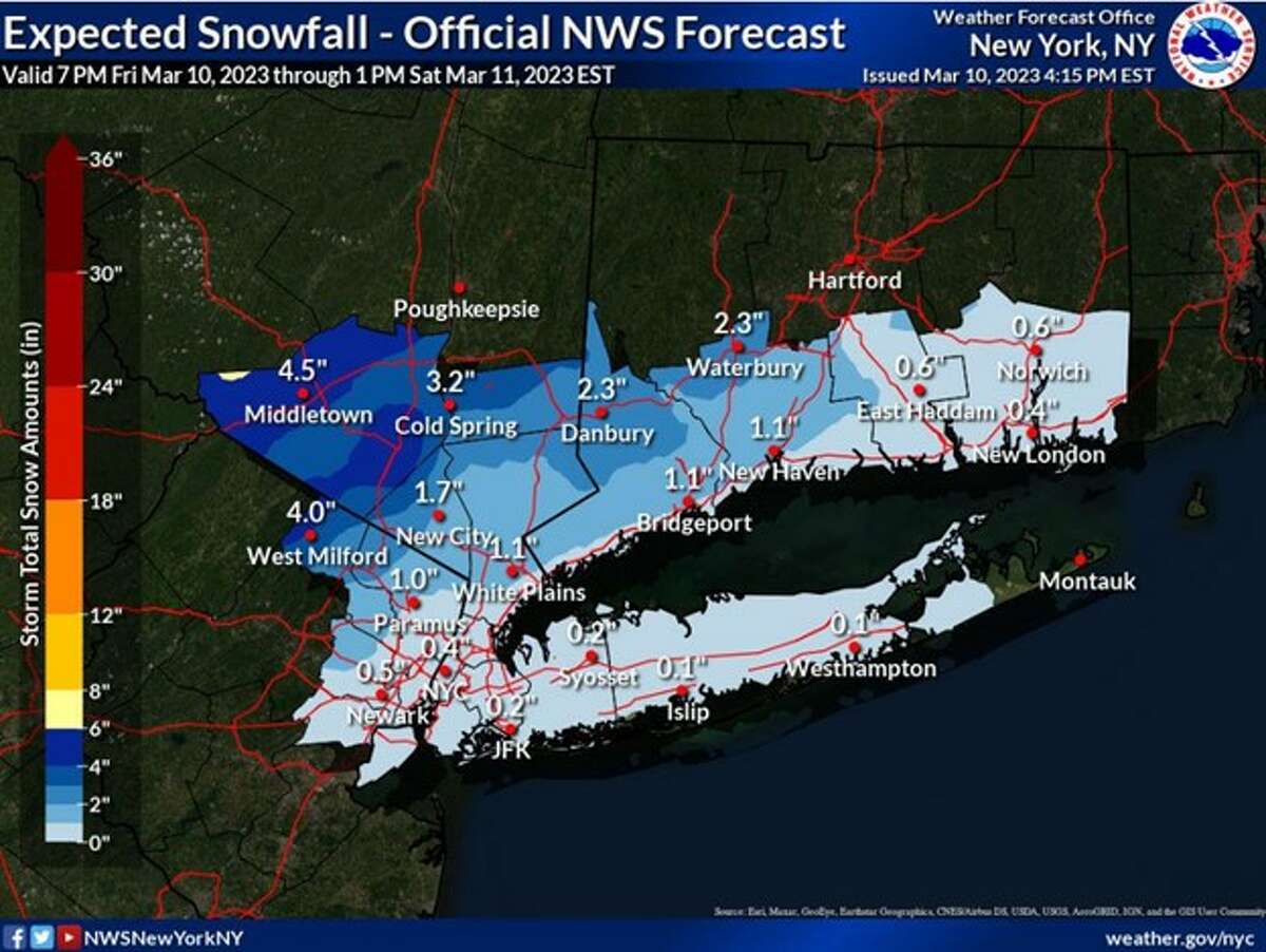 The National Weather Service has issued winter weather advisories for Fairfield, New Haven and Litchfield counties for Friday night into Saturday morning. 