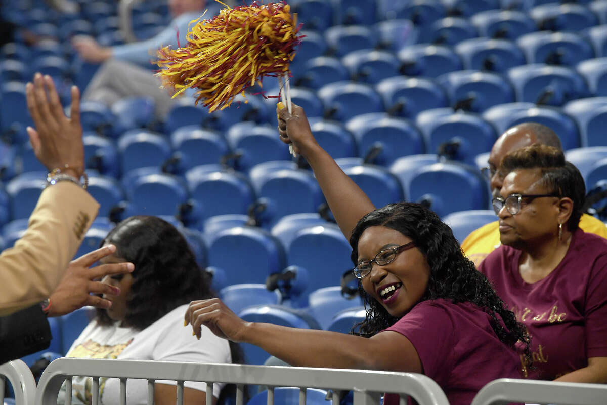 Fans cheer as Beaumont United gets ready to take on Brennan in the 6A state semi final at the Alamodome Friday. Photo made Friday, March 10, 2023 Kim Brent/Beaumont Enterprise