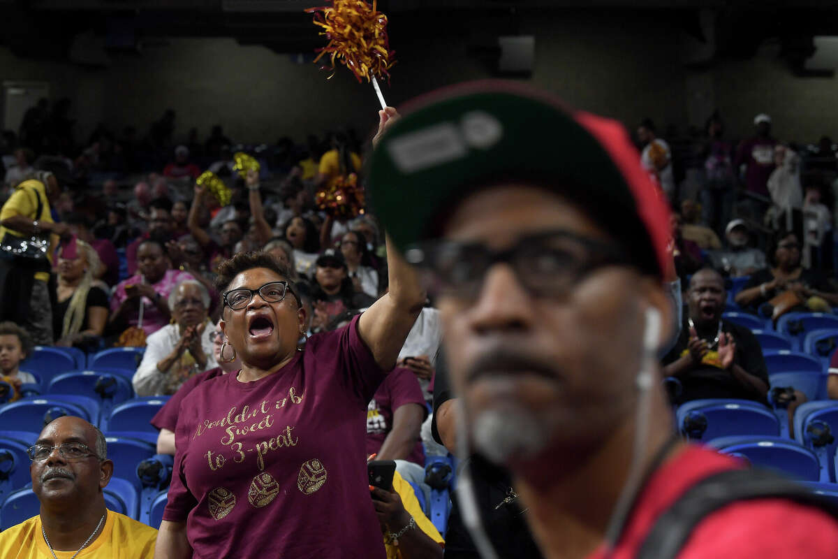 Fans cheer as Beaumont United gets ready to take on Brennan in the 6A state semi final at the Alamodome Friday. Photo made Friday, March 10, 2023 Kim Brent/Beaumont Enterprise