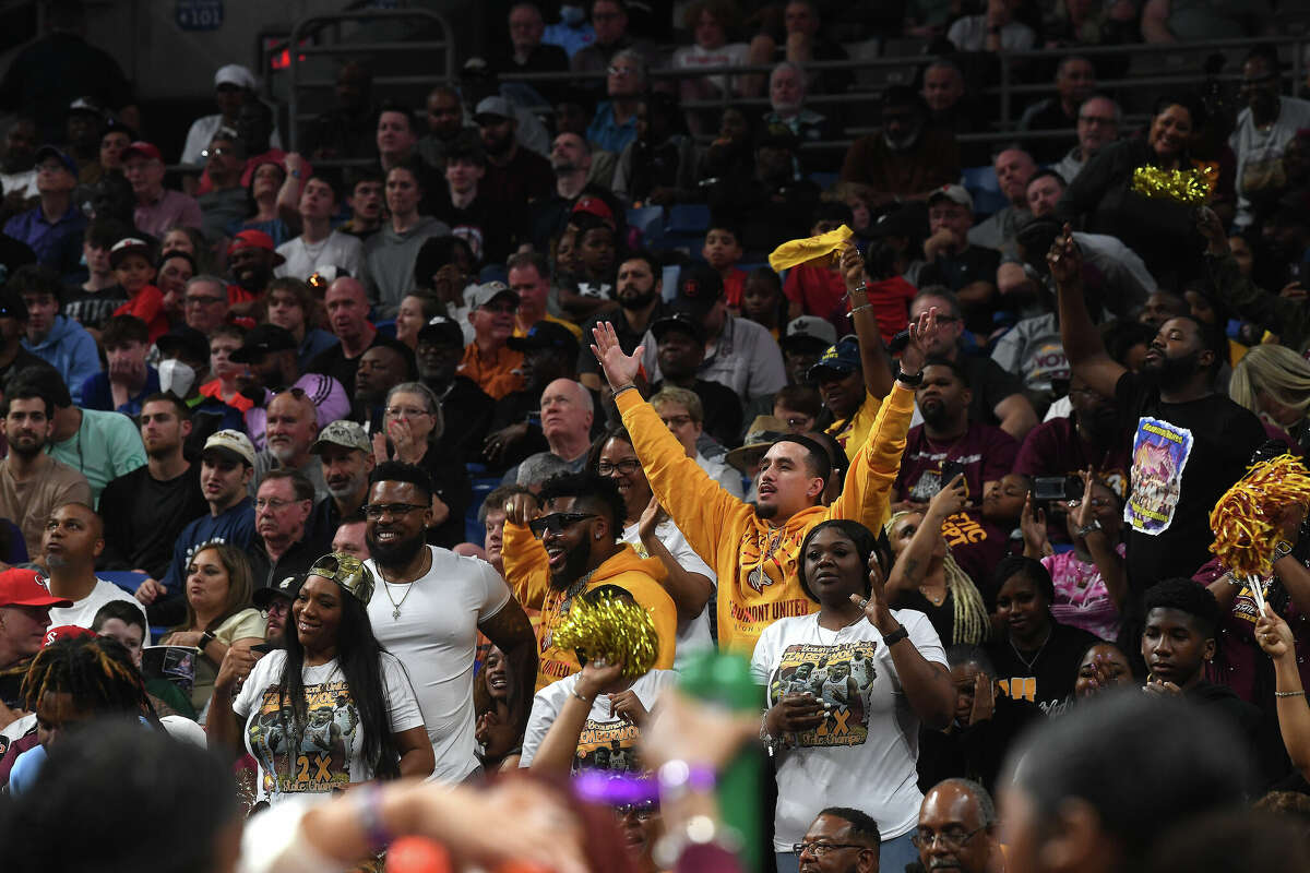 Fans root on Beaumont United as they battle Brennan in the 6A state semi final at the Alamodome Friday. Photo made Friday, March 10, 2023 Kim Brent/Beaumont Enterprise