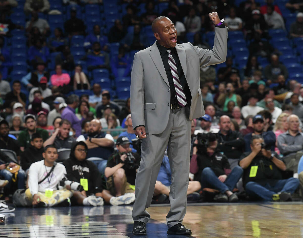 Coach David Green reacts as Beaumont United takes on Brennan in the 6A state semi final at the Alamodome Friday. Photo made Friday, March 10, 2023 Kim Brent/Beaumont Enterprise