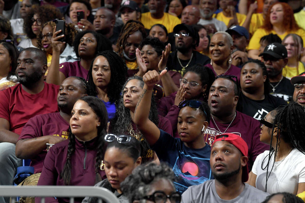 Fans react as Beaumont United takes on Brennan in the 6A state semi final at the Alamodome Friday. Photo made Friday, March 10, 2023 Kim Brent/Beaumont Enterprise