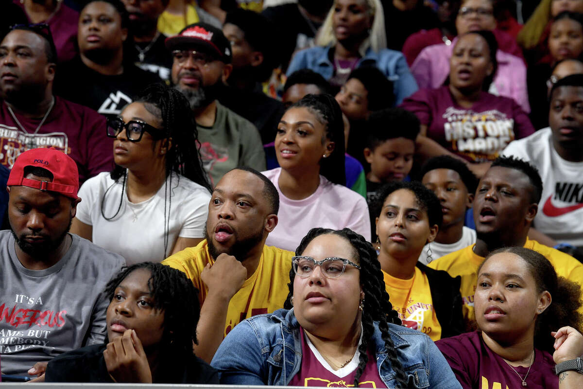 Fans react as Beaumont United takes on Brennan in the 6A state semi final at the Alamodome Friday. Photo made Friday, March 10, 2023 Kim Brent/Beaumont Enterprise