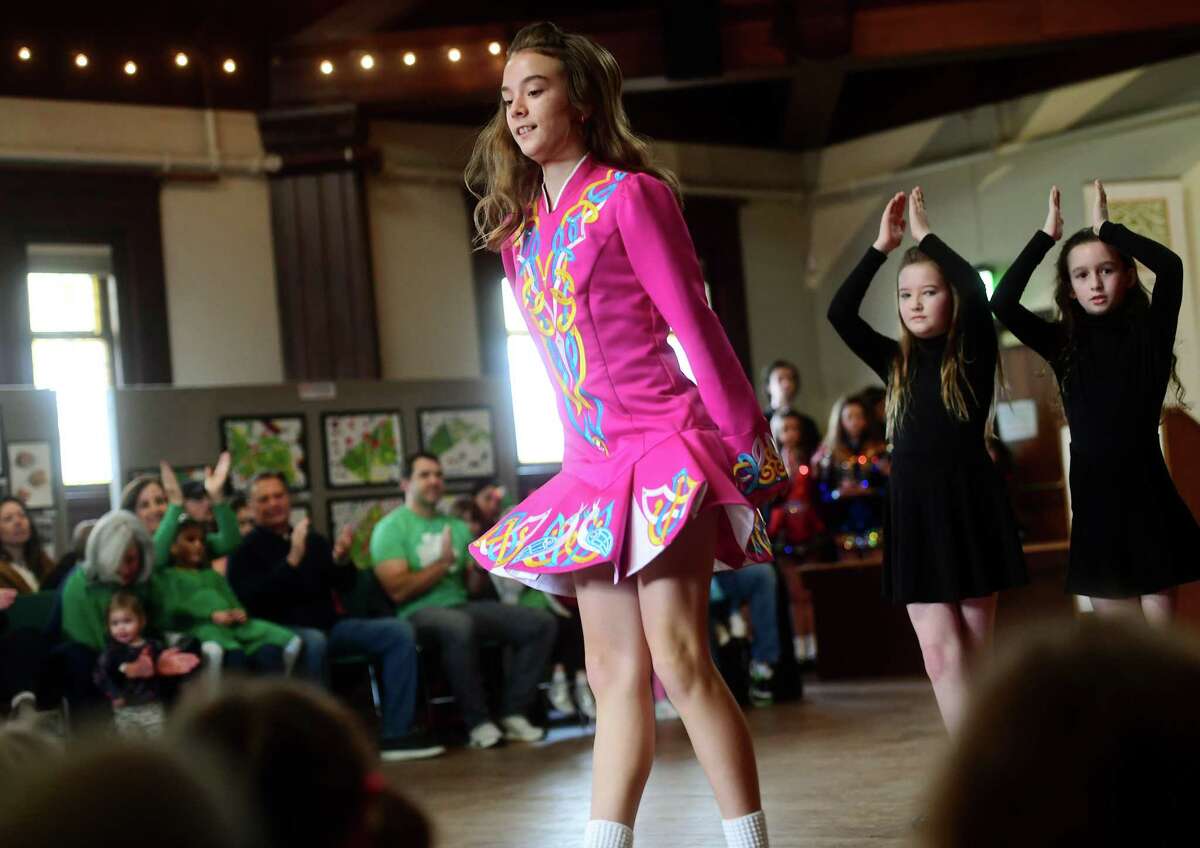 In celebration of St. Patrick's Day, dancers from the Lenihan School of Irish Dance entertain at the Pequot Library in Southport, Conn on Saturday, March 11, 2023.