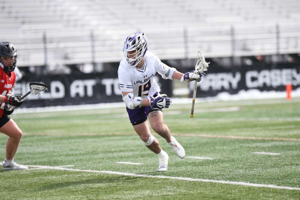 UAlbany freshman Alex Pfeiffer scored once in a 16-9 loss Saturday to defending national champion Maryland at Casey Stadium.