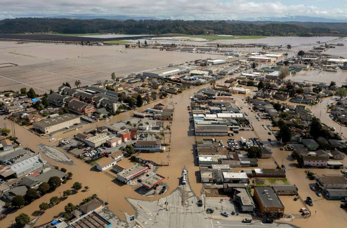 A breached levee has caused flooding in the city center of Pajaro (Monterey County). 