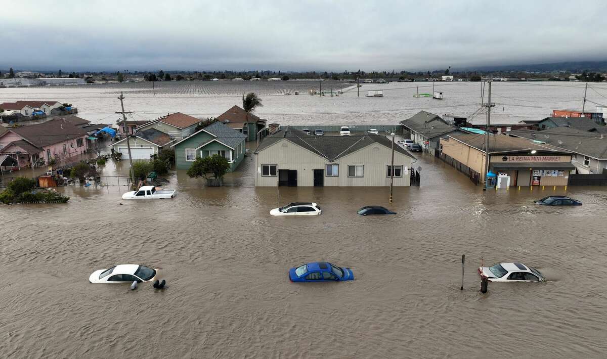 The community of Pajaro, Calif., was engulfed by floodwaters on Saturday.