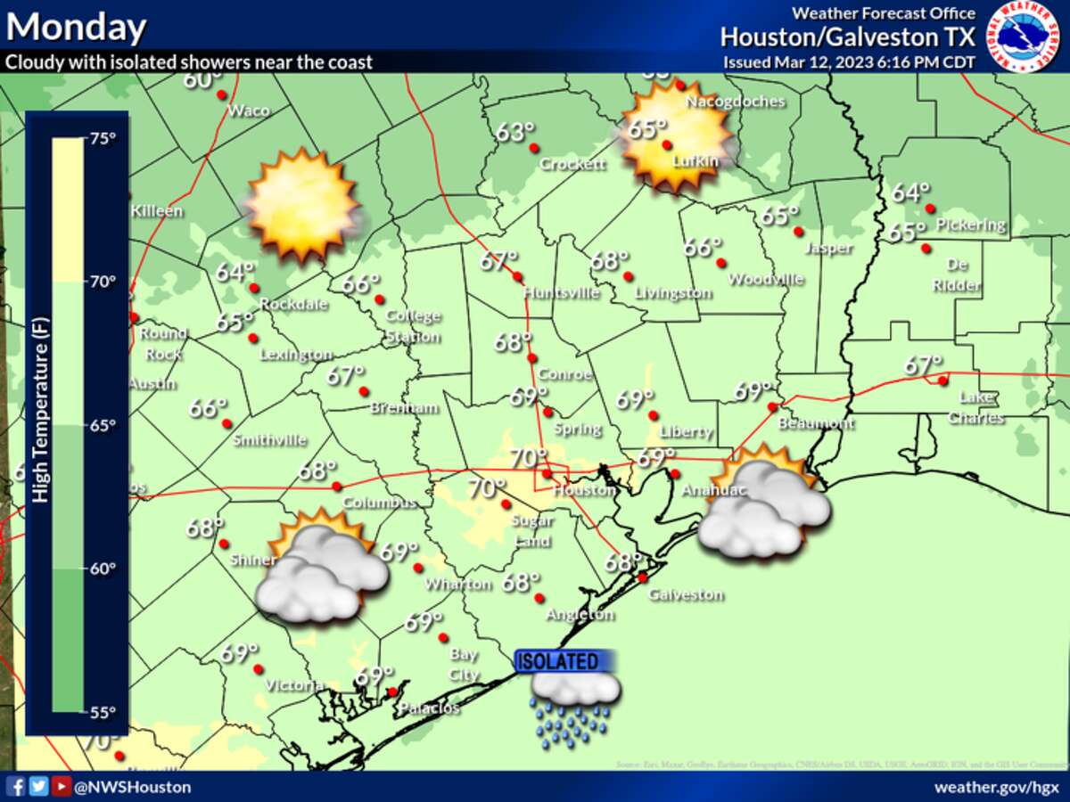 Monday’s weather forecast for the Houston region. 