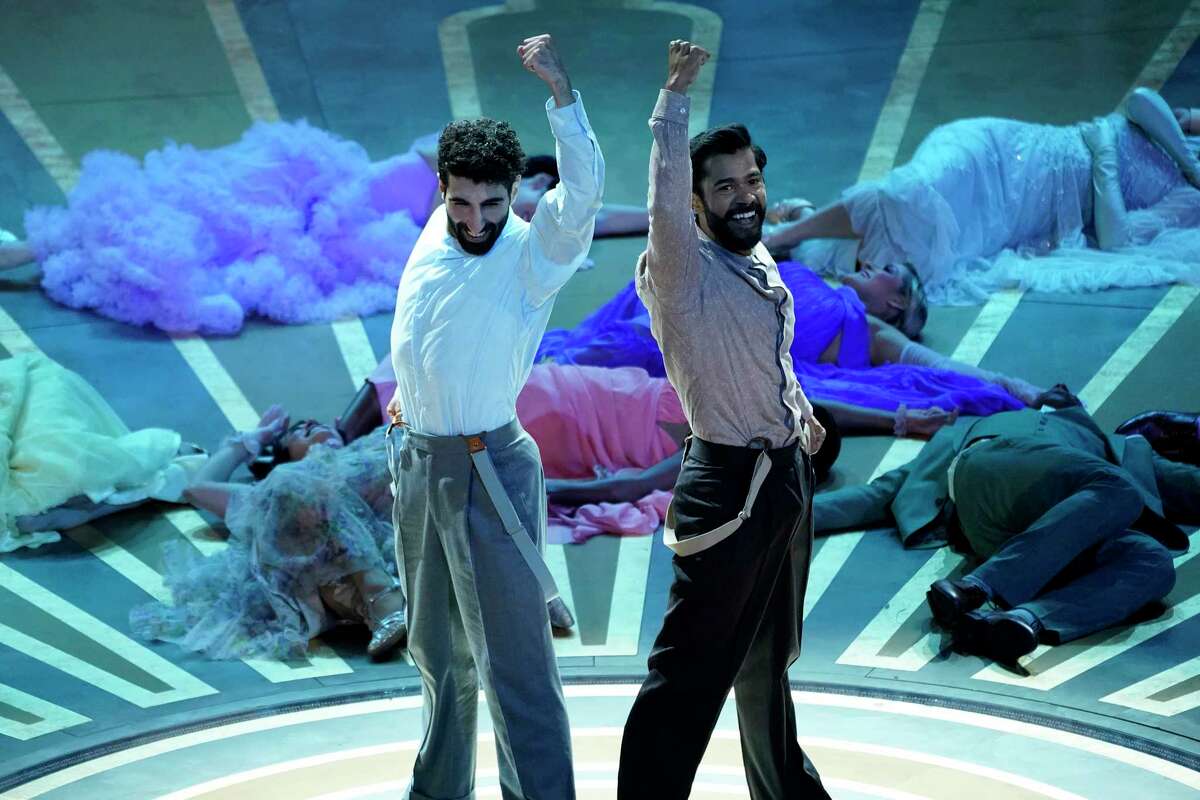 A performance of the song "Naatu Naatu" from "RRR" at the Oscars on Sunday, March 12, 2023, at the Dolby Theatre in Los Angeles.
