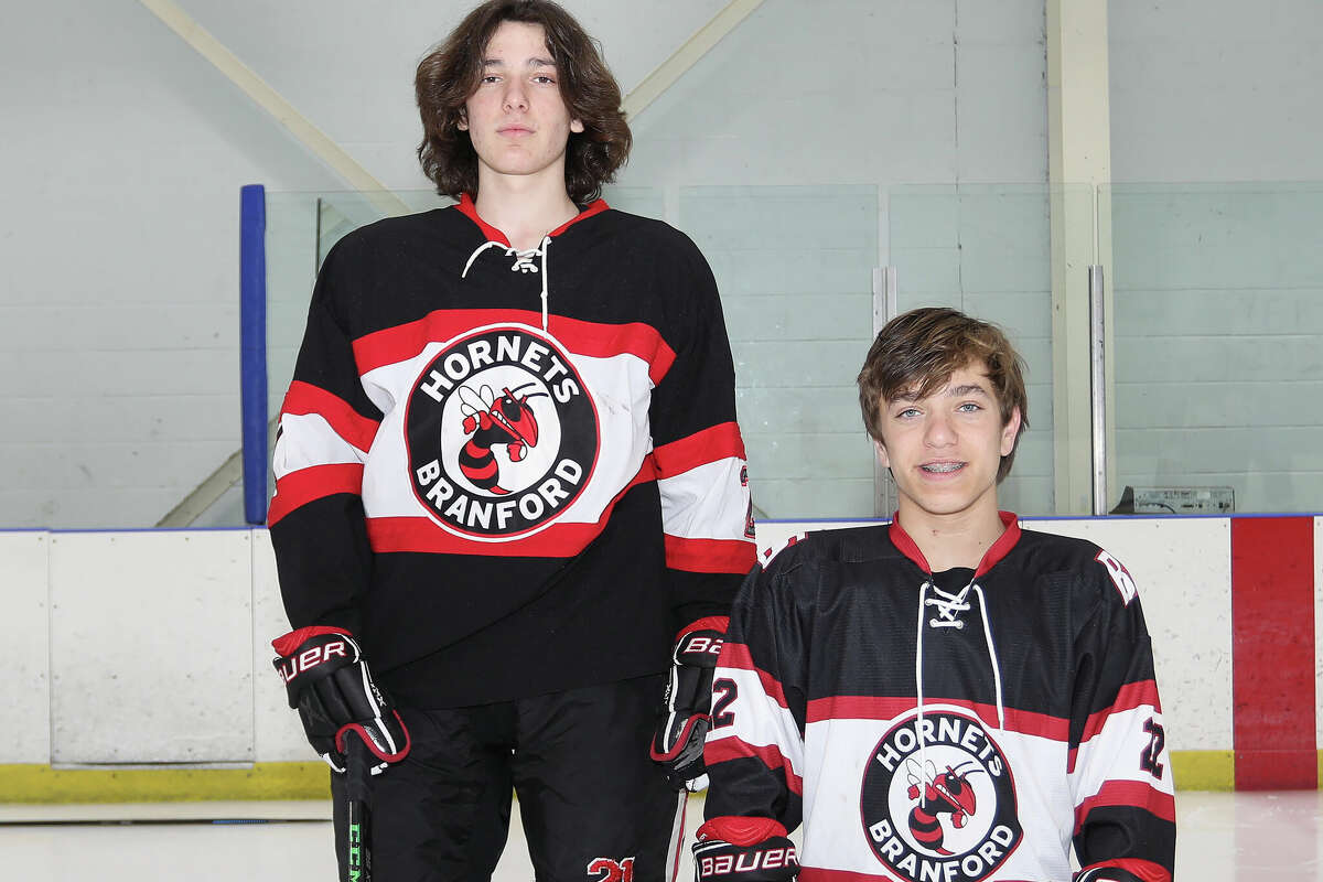 Branford ice hockey twin brothers, Jack Linder, left, and Michael Linder.