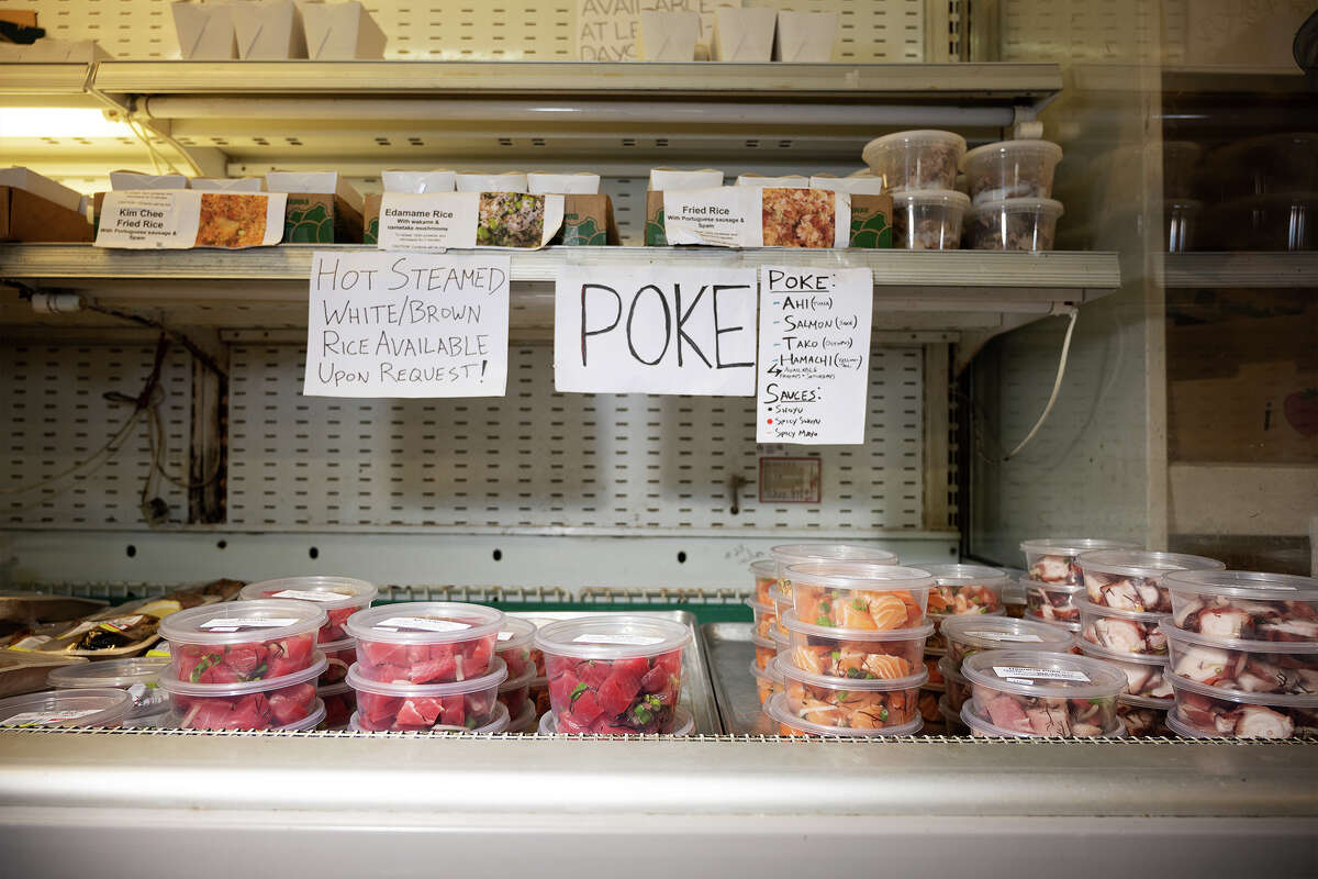 Different types of poke at Takahashi Market in San Mateo, Calif., March 9, 2023.