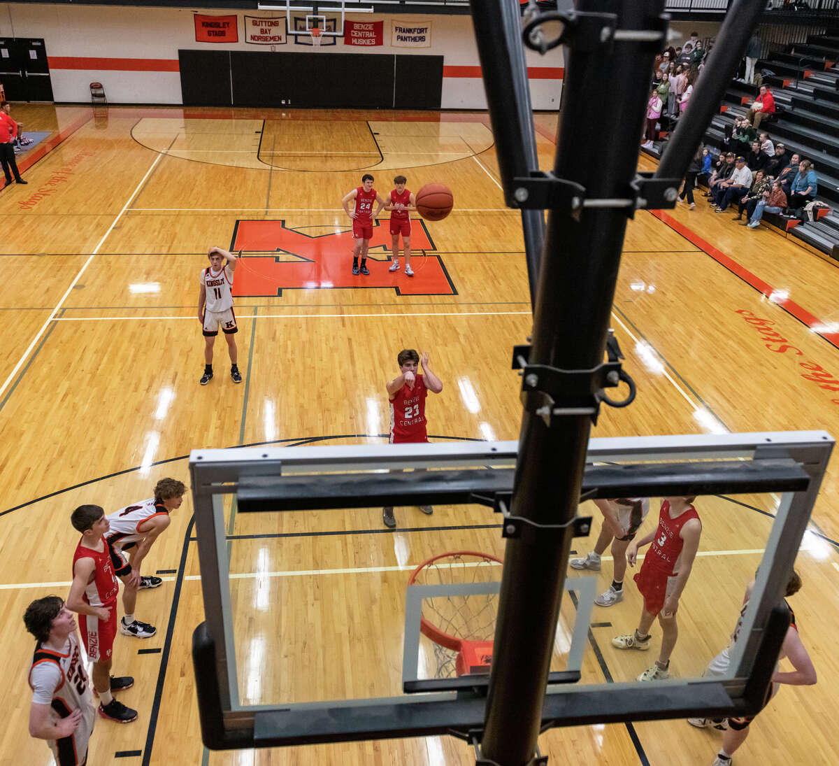 Benzie Central's Jaxon Childers shoots a free throw against Kingsley during the 2022-23 campaign. 