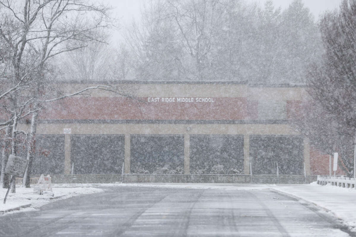 Snow falls in Ridgefield, Conn. on Tuesday, March 14, 2022.