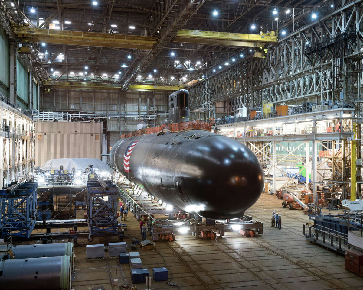 A Virginia-class attack submarine nears completion at General Dynamics Electric Boat, which has its main shipyard in Groton, Conn., and an auxiliary yard in Quonset Point, R.I. 