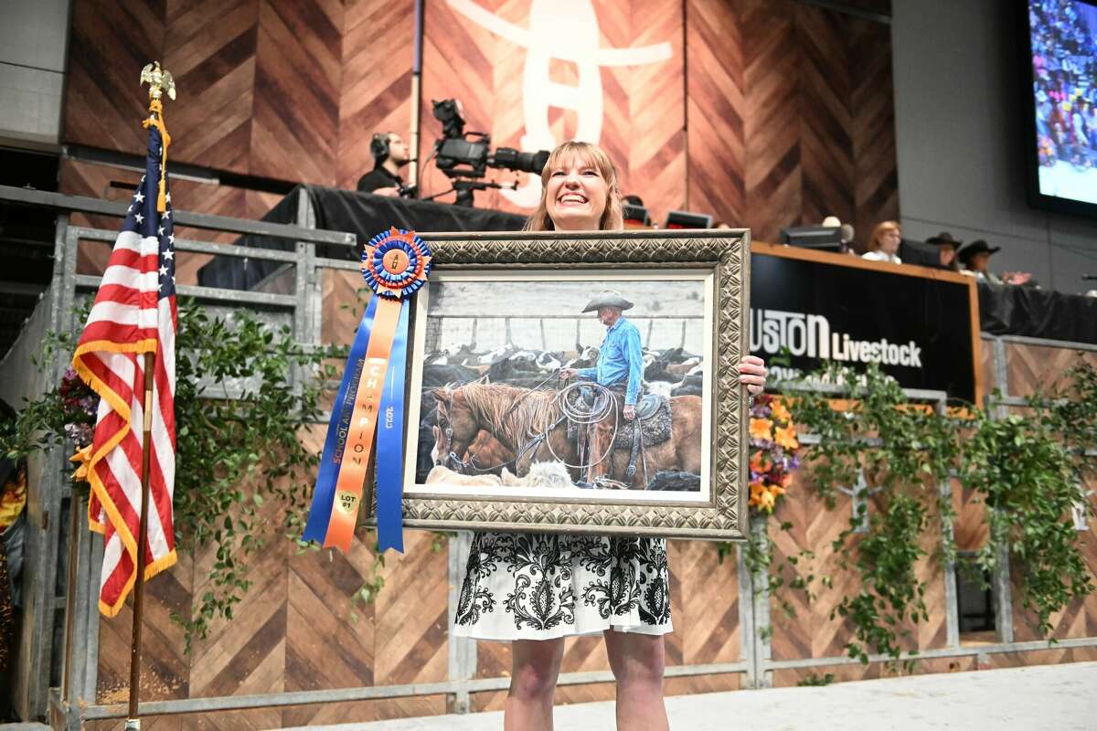 The Houston Livestock Show and Rodeo™ School Art Auction breaks another record. Grand Champion Work of Art, a painting titled “Our Last Roundup” created by Mia Huckman, 18, of Lamar CISD, sold for $275,000, a new record. 