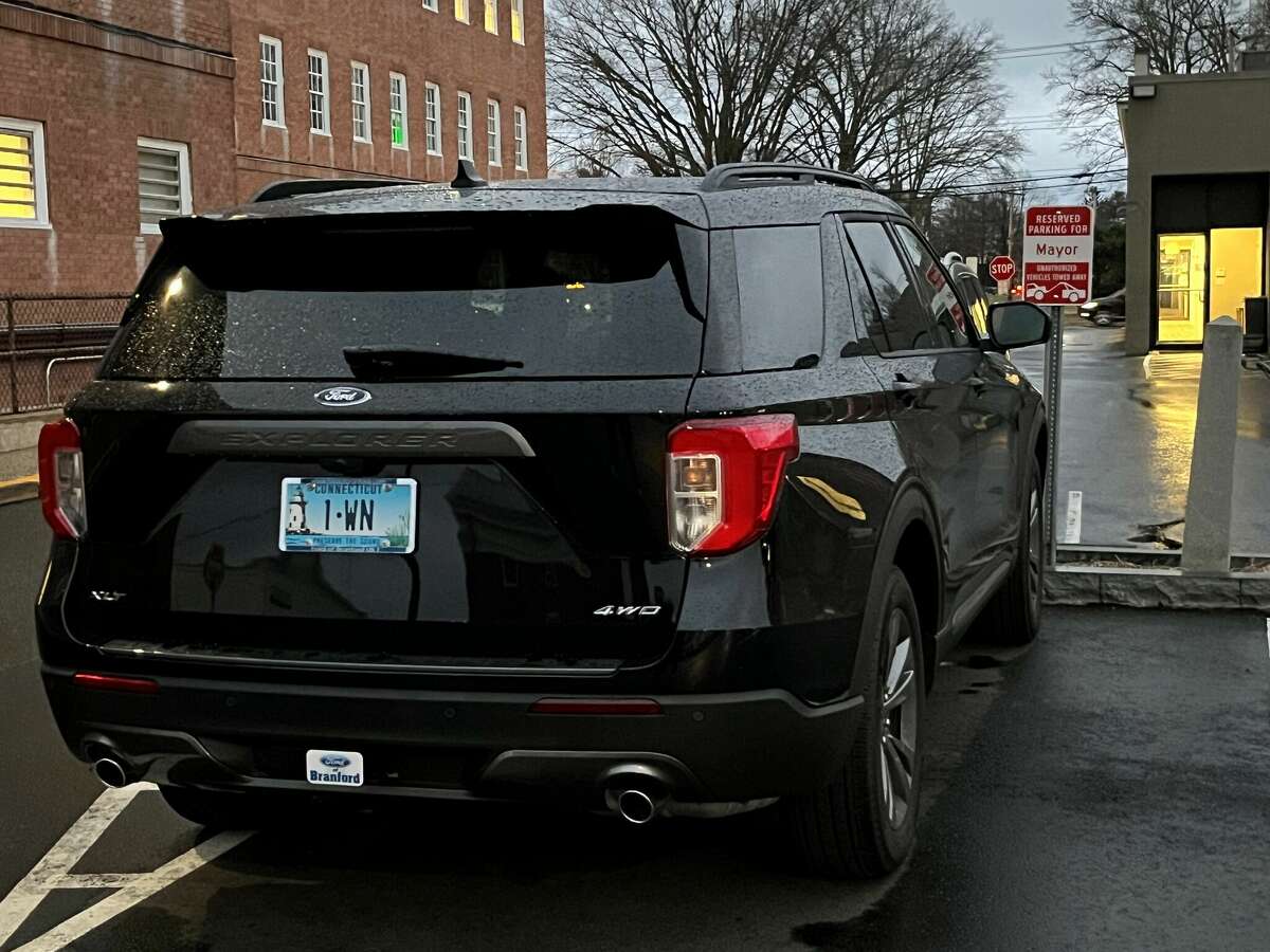 West Haven Mayor Nancy Rossi's city vehicle parked outside City Hall on Feb. 21, 2023.