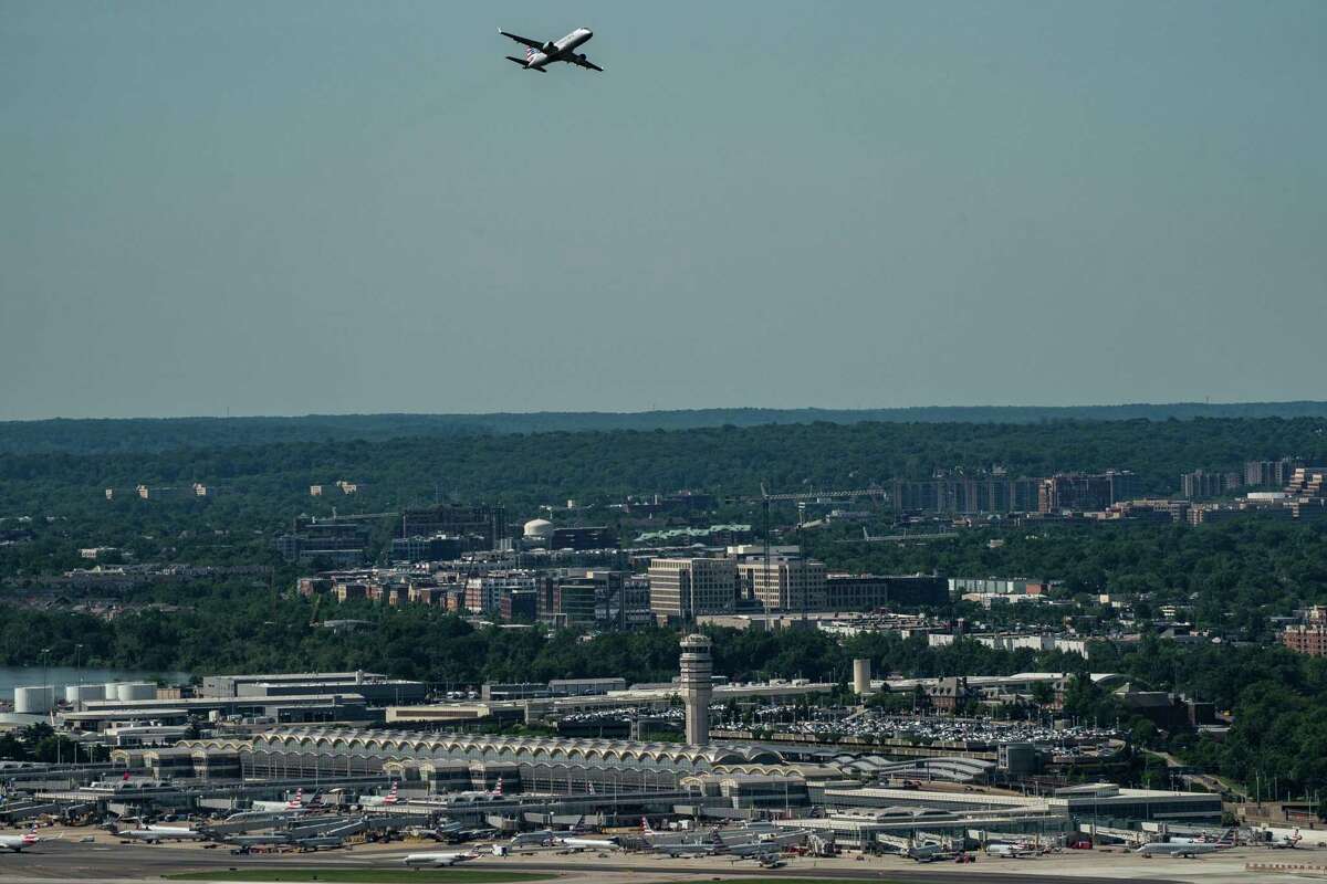 Reagan National Airport is seen from the Washington Monument in 2022. The FAA said Tuesday it is investigating a near miss there that occurred last week.