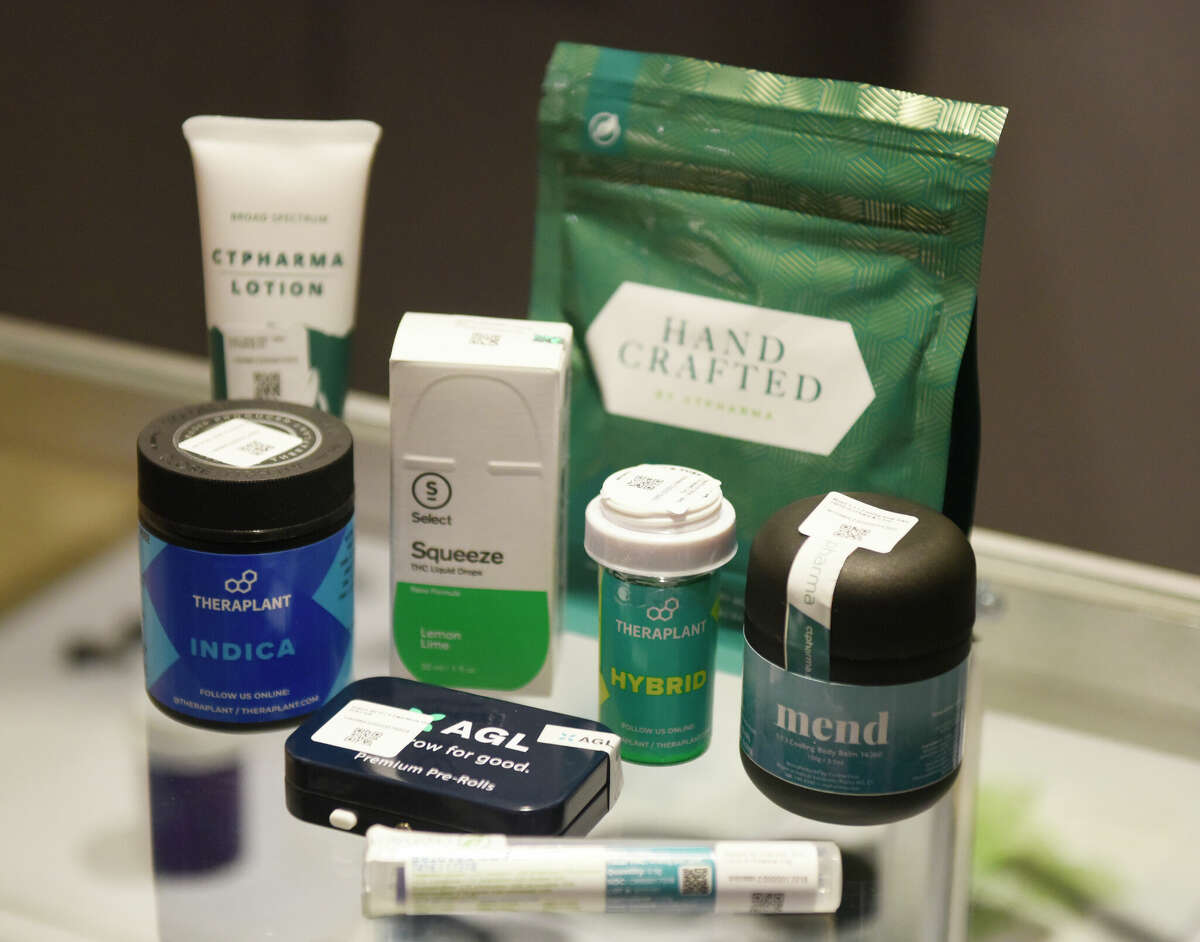 A variety of medical cannabis products are displayed at Fine Fettle cannabis dispensary in Stamford, Conn. Thursday, Jan. 5, 2023. Fine Fettle is currently a medical marijuana dispensary, but starting Tuesday will open to recreational adult use.