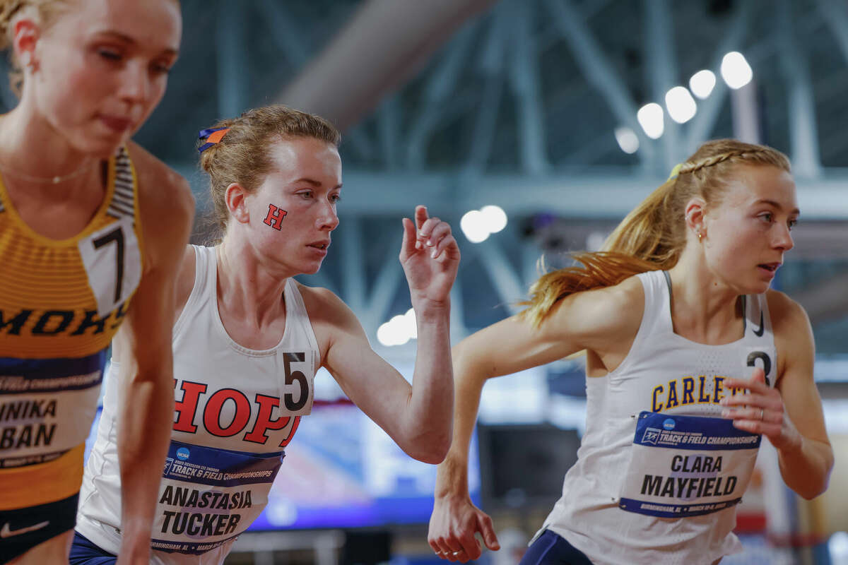 Dow High alum Ana Tucker (middle) competes for Hope College at the NCAA Division III Indoor Track and Field Championships in Birmingham, Ala., recently.