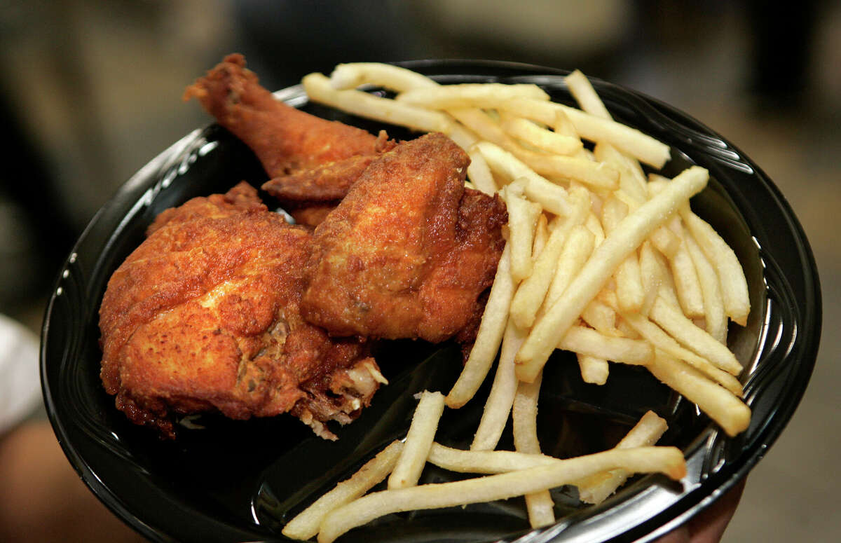 Close up of the fried chicken and french fries served at Pollo Campero, a Guatemalan chicken restaurant chain with LA area branches. Photo taken Feb. 09, 2007 in Los Angeles.