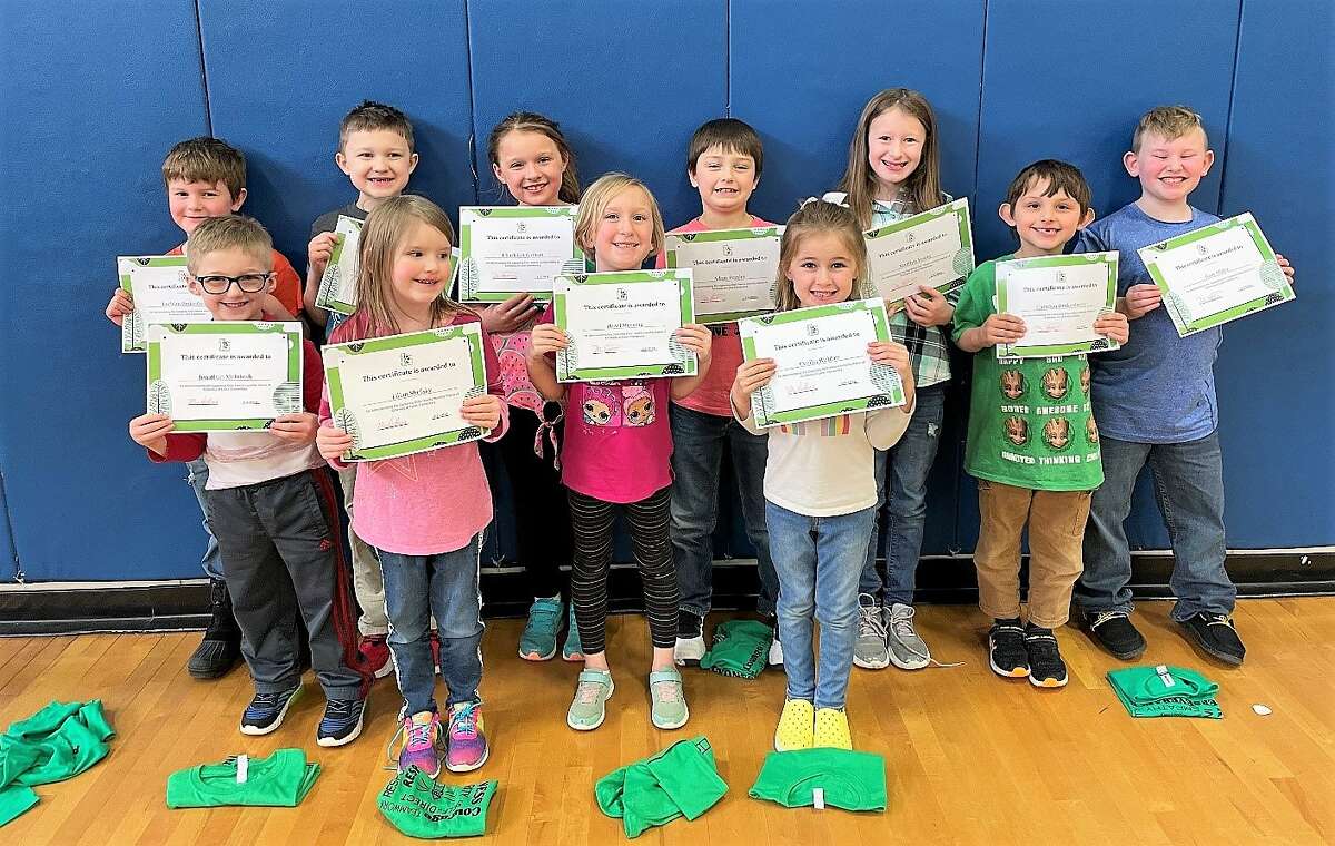 February Students of the Month DK-second grade Front row: Jonathan McIntosh, Lilian Shefsky, Hazel Messing and Cecilia Webber.    Back row: Lochlan Brakenberry, Adam Peasley, Charleigh Gotham, Vincent Hoard, Madilyn Young and Gary Miller.